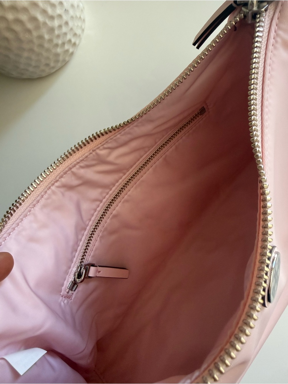 NWT , NYLON SMALL ZIP TOP SHOULDER BAG coral pink $300 - Picture 7 of 11